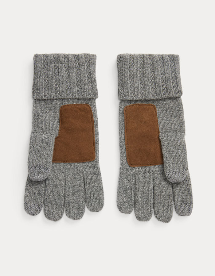 Merino Wool Touch Screen Gloves in Fawn Grey Heather – Herenhandschoenen met Leren Details