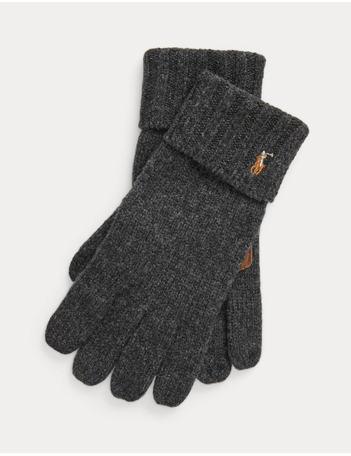 Merino Wool Touch Screen Gloves in Charcoal Heather – Herenhandschoenen met Leren Details