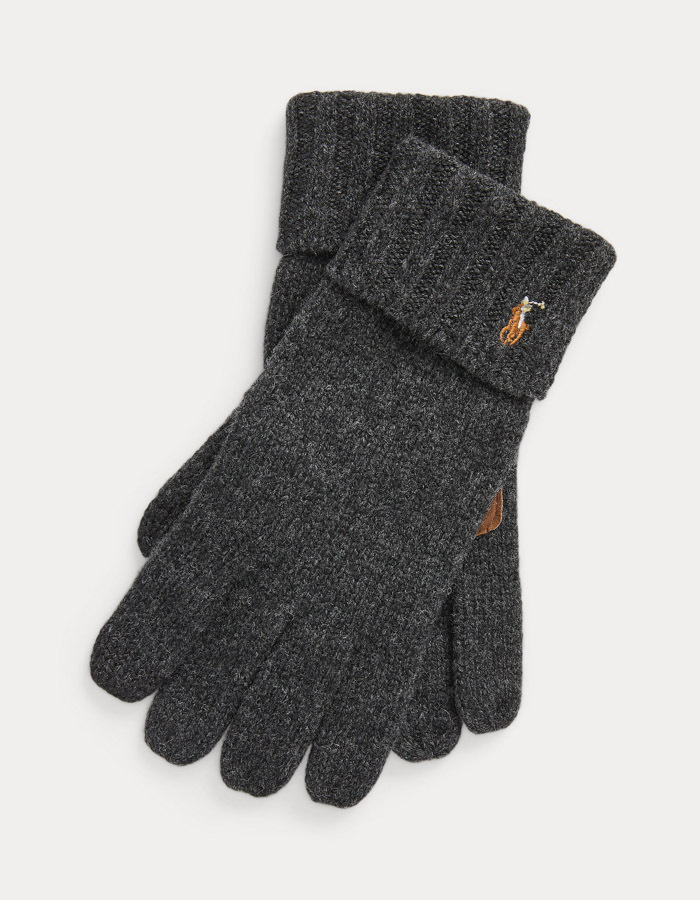 Merino Wool Touch Screen Gloves in Charcoal Heather – Herenhandschoenen met Leren Details
