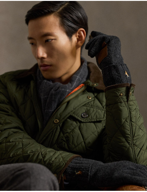 Merino Wool Touch Screen Gloves in Charcoal Heather – Herenhandschoenen met Leren Details