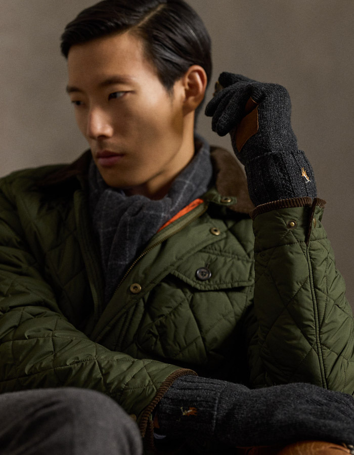 Merino Wool Touch Screen Gloves in Charcoal Heather – Herenhandschoenen met Leren Details