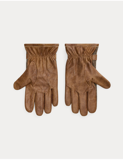 Cashmere-Lined Wool & Sheepskin Gloves in Brown Herringbone – Luxe Winterhandschoenen