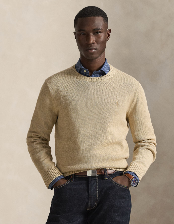 Cotton Crewneck Sweater in Dune Melange 