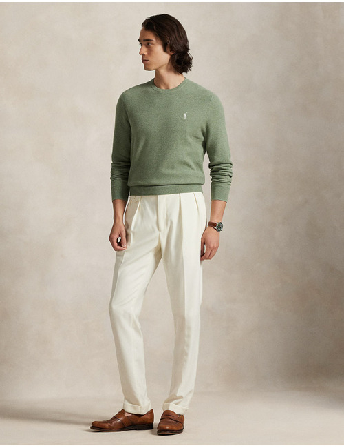 Mesh-Knit Cotton Crewneck Sweater in Fern Green Heather