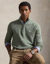 Mesh-Knit Cotton Quarter-Zip Sweater in Fern Green Heather 