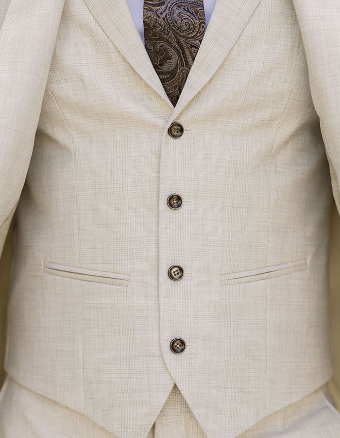 Vierdelig Kostuum in Zandbeige – Polyester-Viscosemix