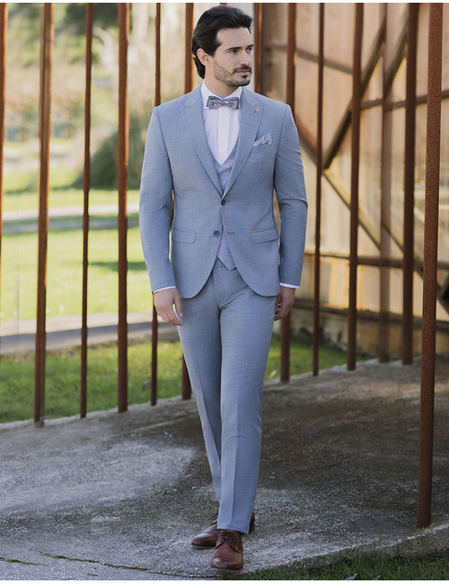 Vijfdelig Kostuum in Lichtblauw – Wolmix met Stretch