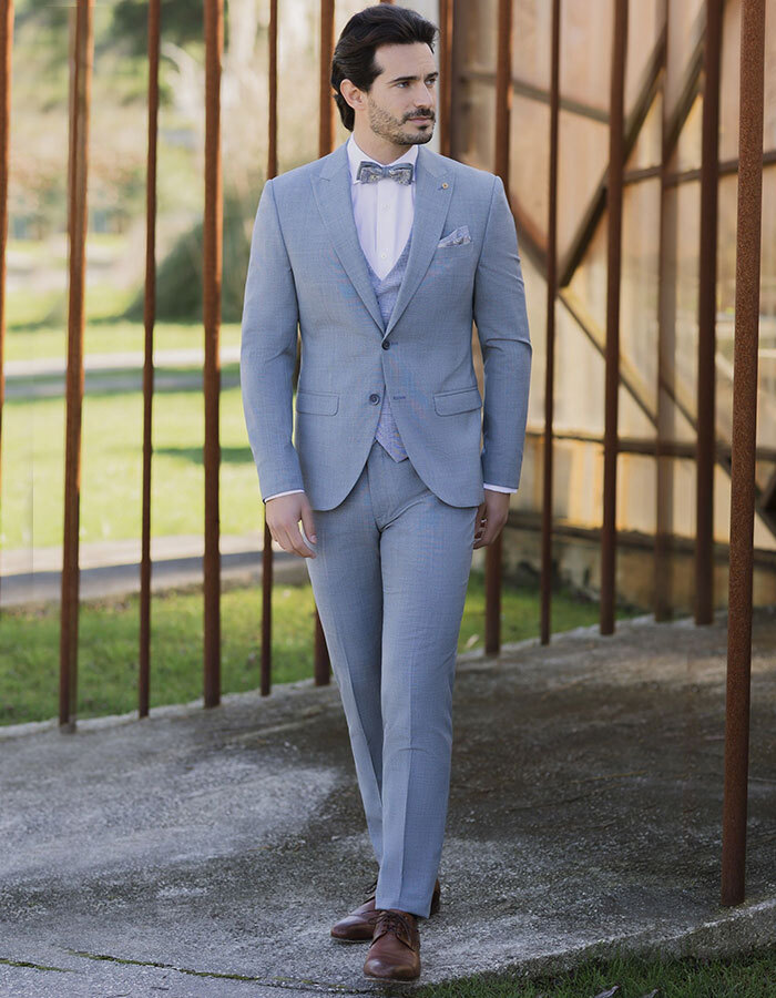 Vijfdelig Kostuum in Lichtblauw – Wolmix met Stretch