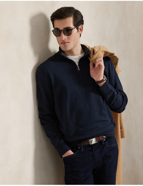 Luxury Jersey Quarter-Zip Pullover in Aviator Navy