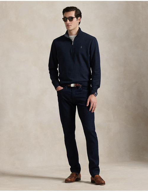 Luxury Jersey Quarter-Zip Pullover in Aviator Navy