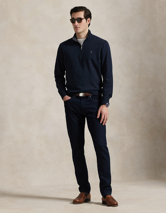 Luxury Jersey Quarter-Zip Pullover in Aviator Navy