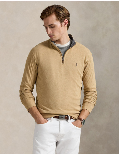 Luxury Jersey Quarter-Zip Pullover in Classic Camel Heather 