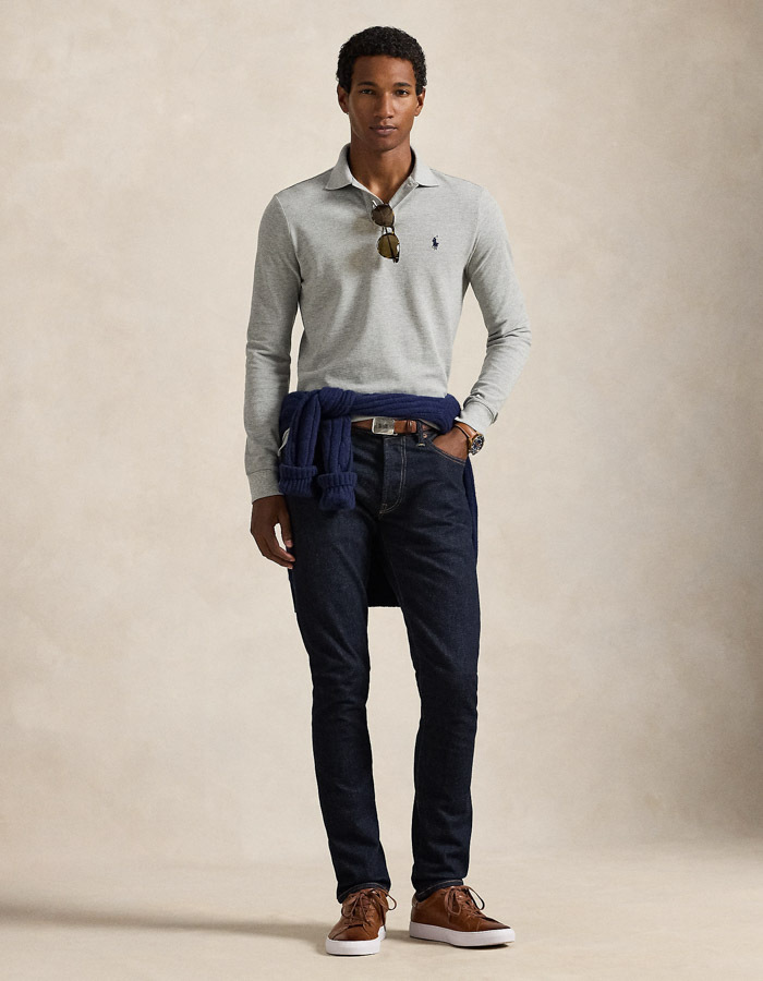 Custom Slim Fit Mesh Polo Shirt in Andover Heather