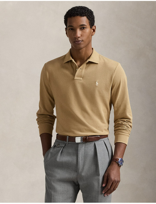 Custom Slim Fit Mesh Polo Shirt in Café Tan 