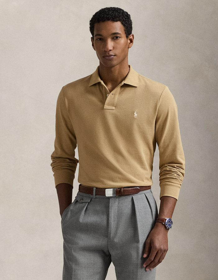 Custom Slim Fit Mesh Polo Shirt in Café Tan 