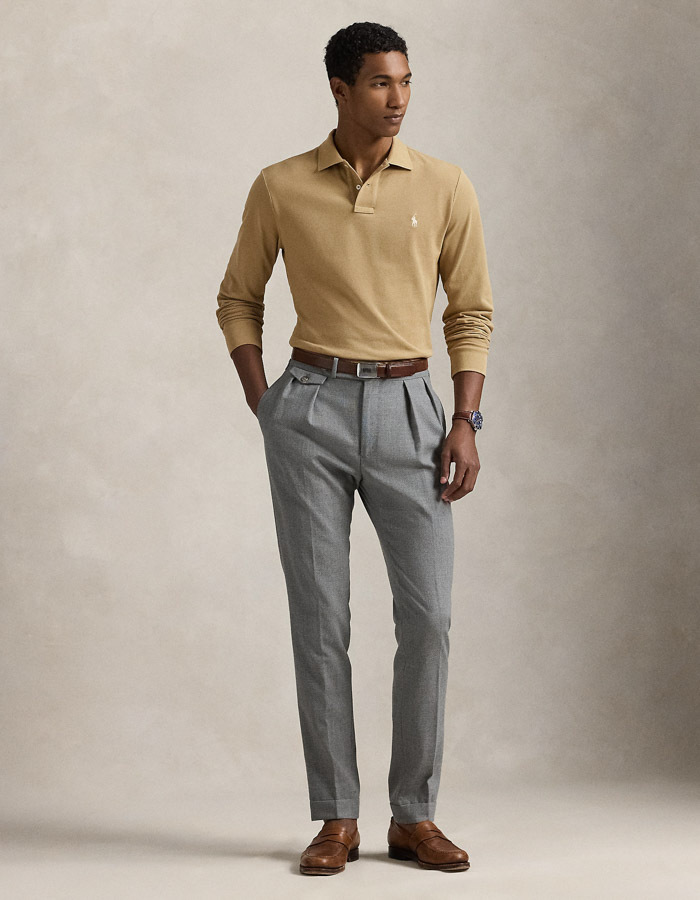 Custom Slim Fit Mesh Polo Shirt in Café Tan 