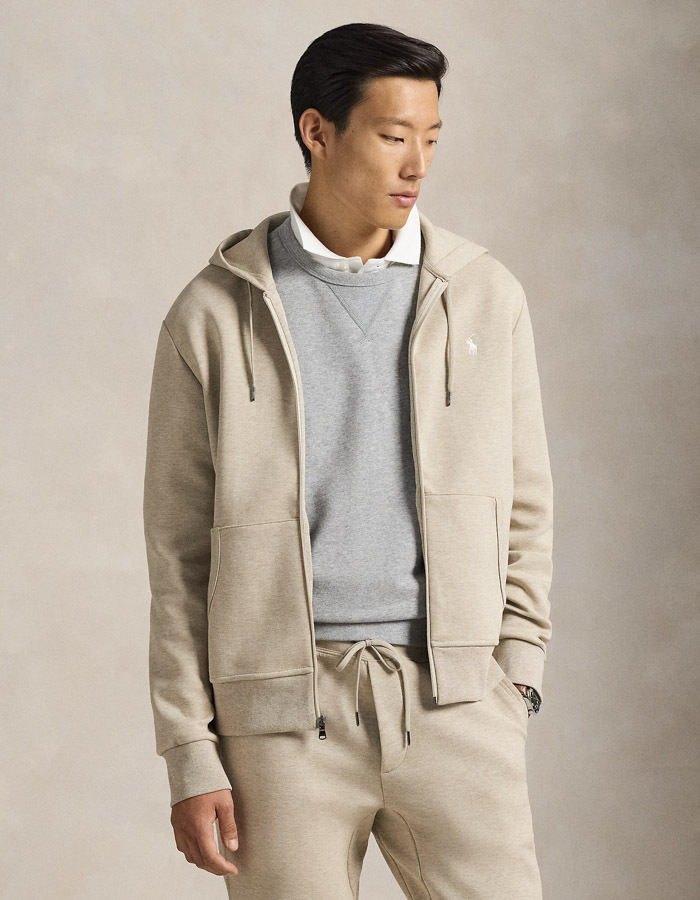 Double-Knit Full-Zip Hoodie in Tuscan Beige Heather