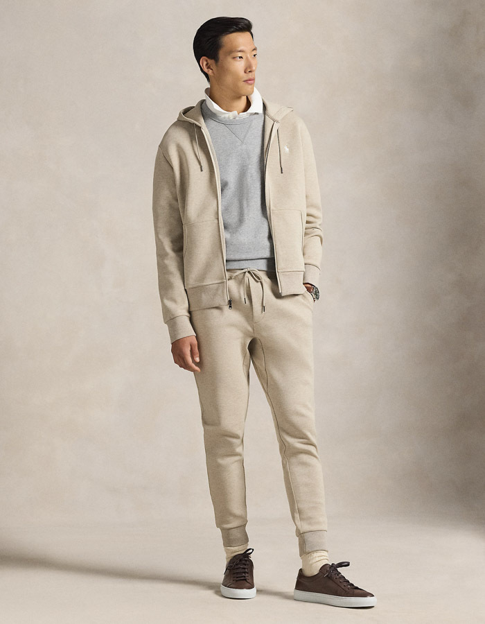 Double-Knit Full-Zip Hoodie in Tuscan Beige Heather