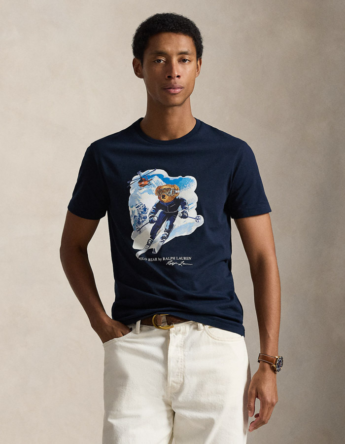 Custom Slim Fit Polo Bear T-Shirt in Worth Navy – Active Bear Ski Print