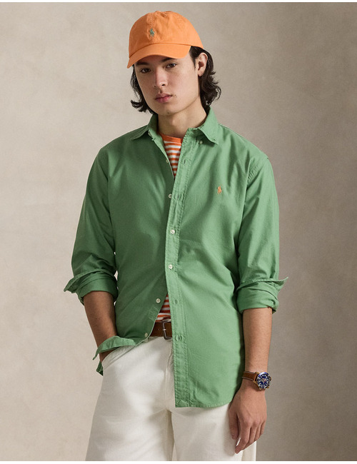 Custom Fit Garment-Dyed Oxford Shirt in Outback Green 