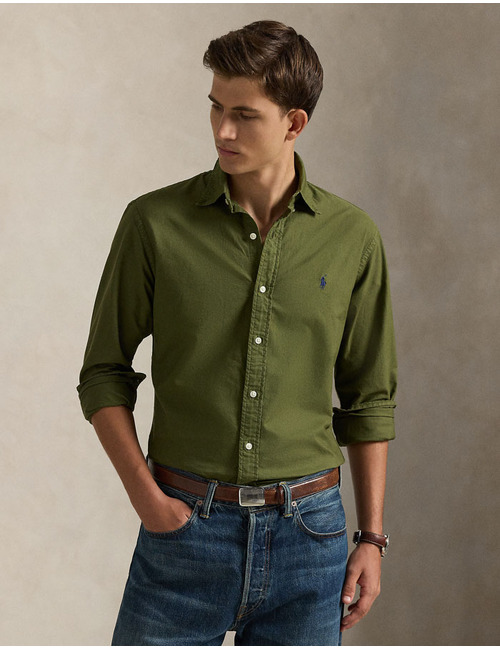 Custom Fit Garment-Dyed Oxford Shirt in New Olive