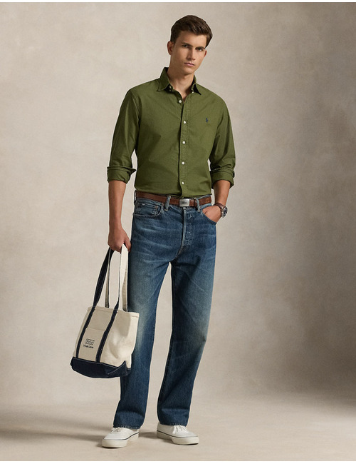 Custom Fit Garment-Dyed Oxford Shirt in New Olive