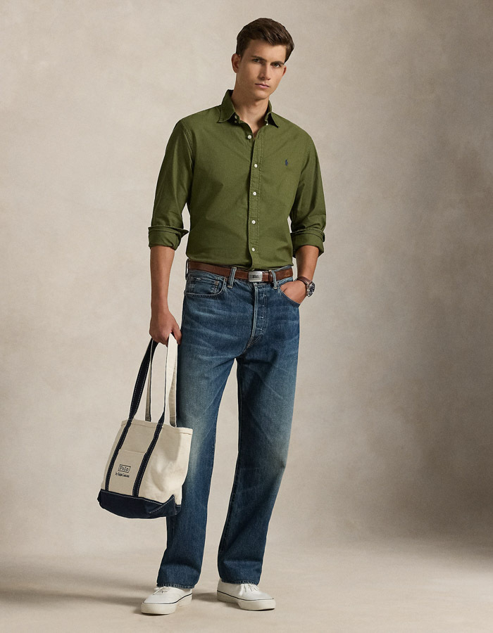 Custom Fit Garment-Dyed Oxford Shirt in New Olive