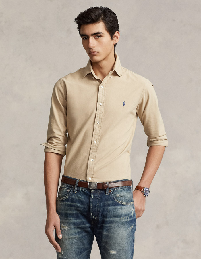 Custom Fit Garment-Dyed Oxford Shirt in Surrey Tan