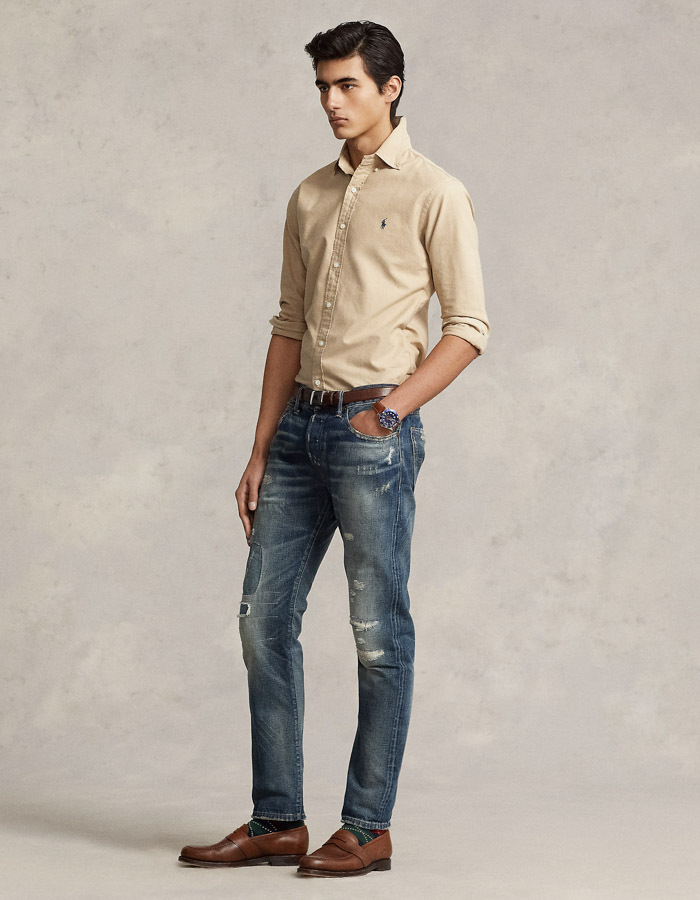 Custom Fit Garment-Dyed Oxford Shirt in Surrey Tan