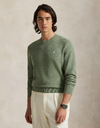 Mesh-Knit Cotton Crewneck Sweater in Fern Green Heather