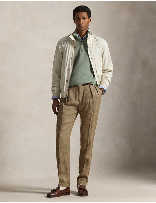 Mesh-Knit Cotton Quarter-Zip Sweater in Fern Green Heather 