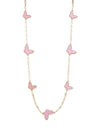 Roze vlinderketting met goudkleurige schakels