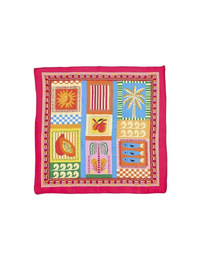 Fuchsia vierkante sjaal met grafisch en botanisch patroon