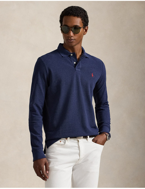 Custom Slim Fit Mesh Polo Shirt in Spring Navy Heather