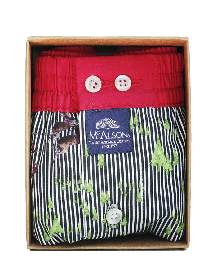 M5288 boxershort met striping en rendierprint blauw