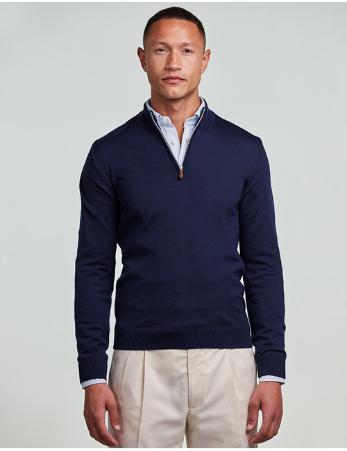 Merino Wool Half Zip in Navy