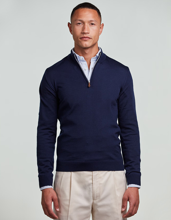 Merino Wool Half Zip in Navy
