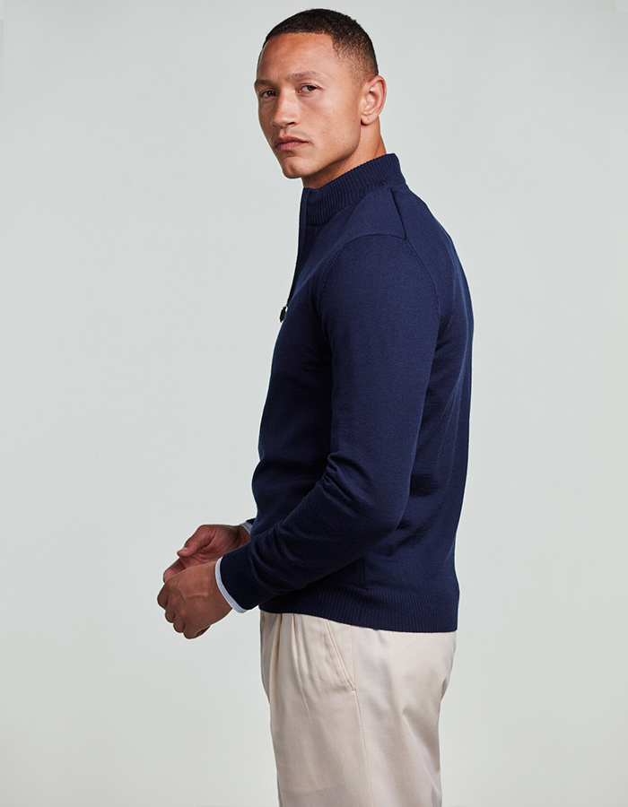 Merino Wool Half Zip in Navy