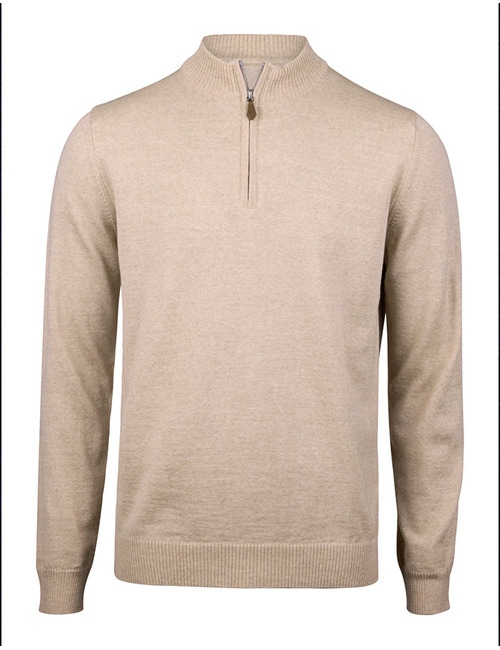 Merino Wool Half Zip in Light Beige