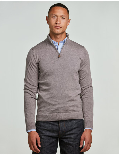 Merino Wool Half Zip in Light Brown