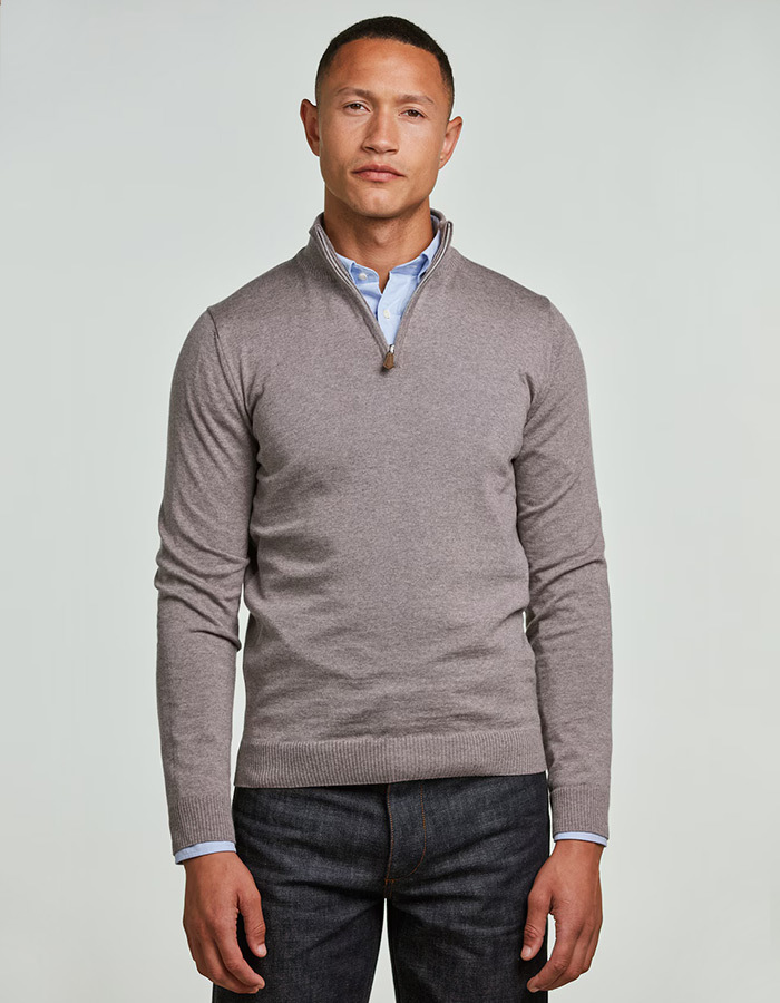 Merino Wool Half Zip in Light Brown