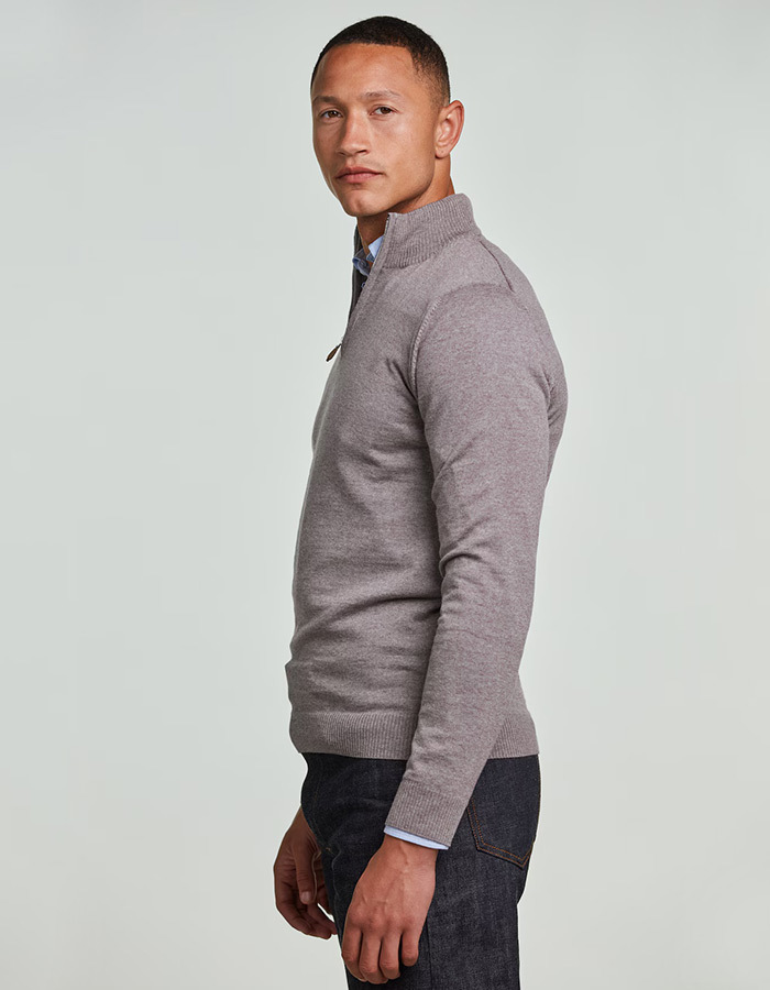 Merino Wool Half Zip in Light Brown
