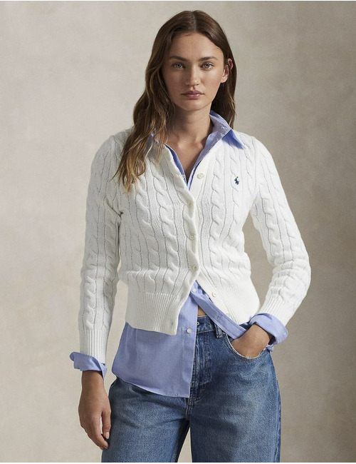 CABLE-KNIT COTTON CREWNECK CARDIGAN