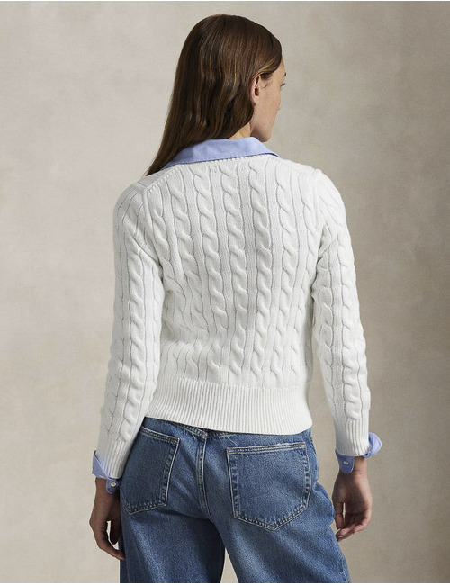CABLE-KNIT COTTON CREWNECK CARDIGAN