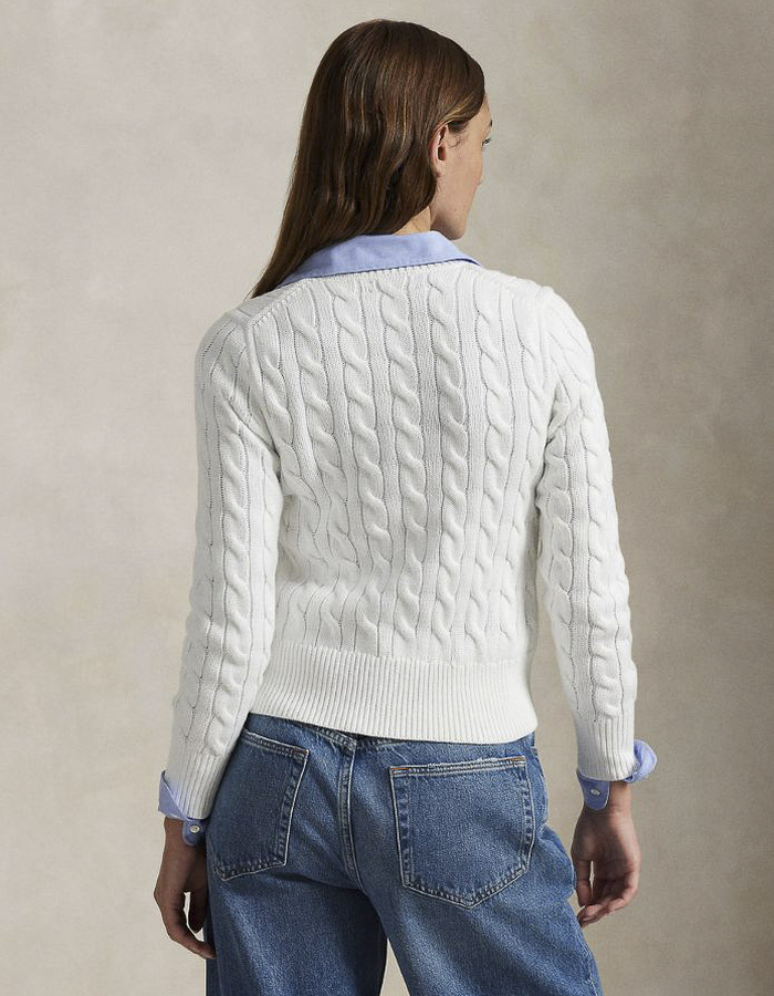 CABLE-KNIT COTTON CREWNECK CARDIGAN