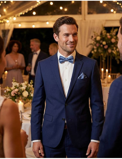 Strik- en Pochetset in Lichtblauw met Subtiel Geborduurde Dots