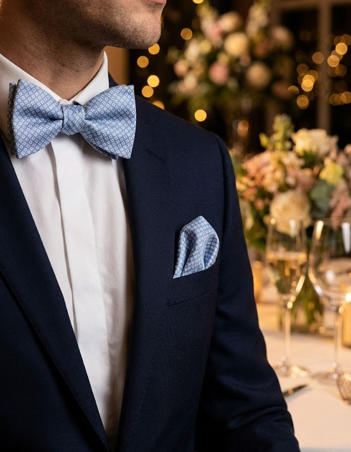 Strik- en Pochetset in Lichtblauw met Microdessin