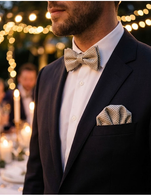 Strik- en Pochetset in Groen met Ingeweven Dessin