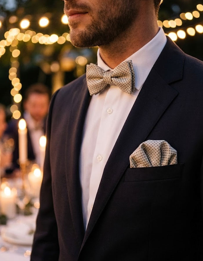 Strik- en Pochetset in Groen met Ingeweven Dessin