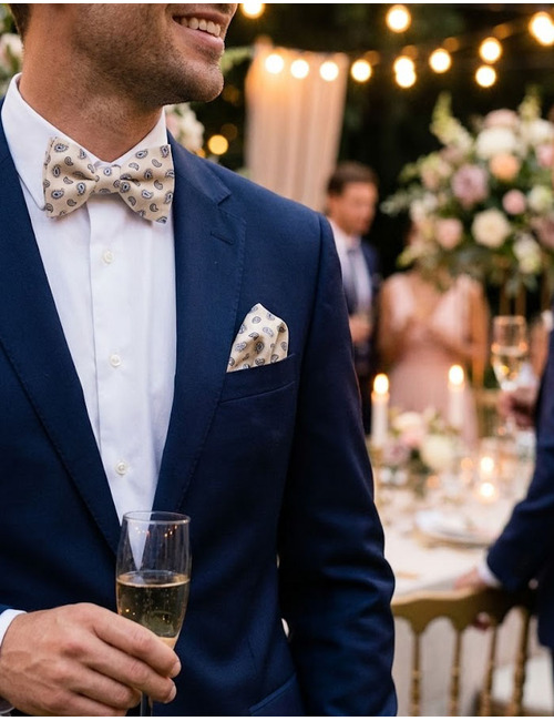 Strik- en Pochetset in Beige met Paisleydessin